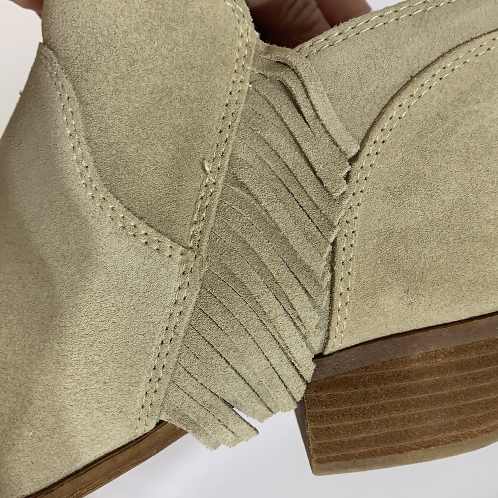 - Lucky Brand Tan Banji Suede Leather Western Fringe Stacked Heel Booties - Picture 10 of 10